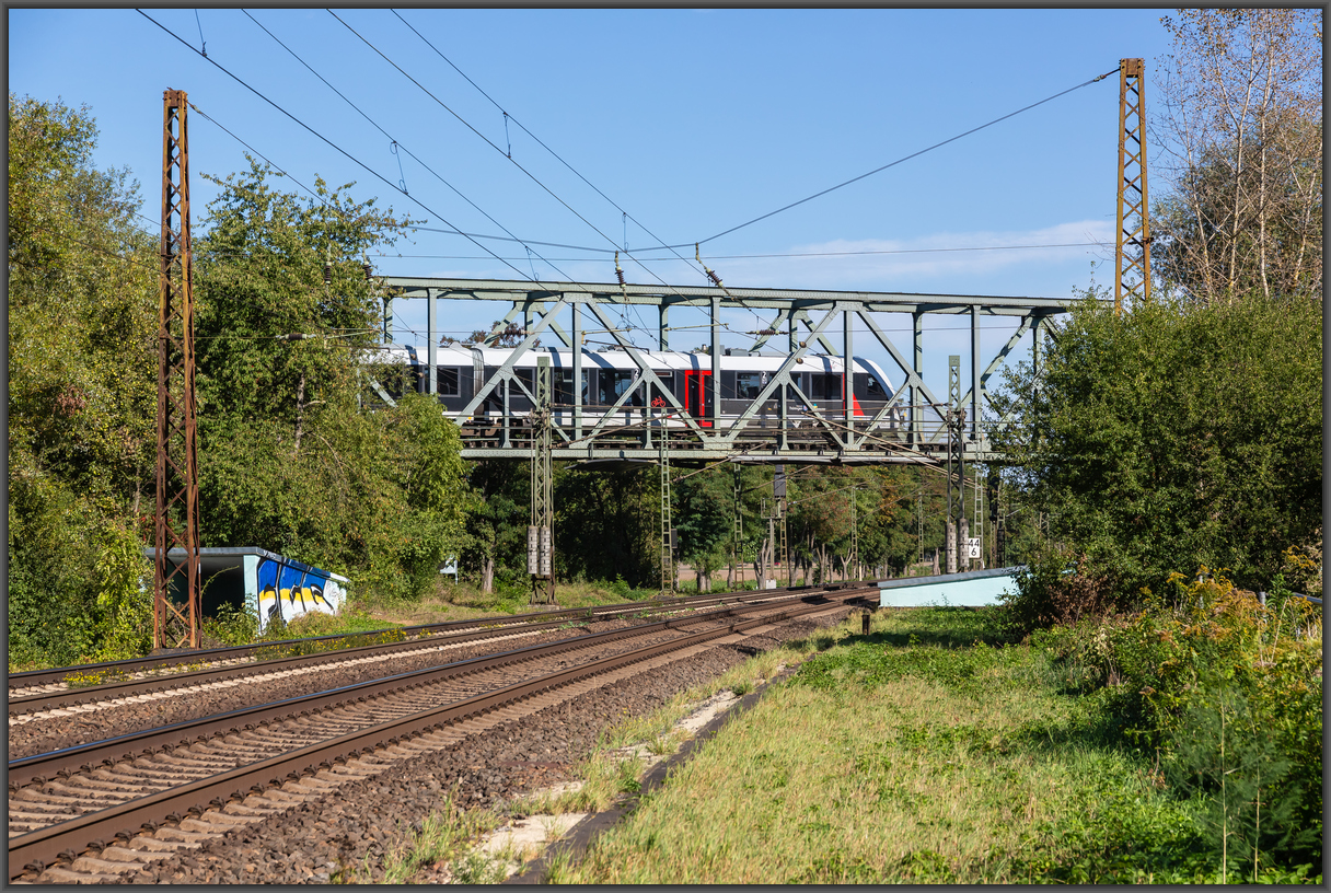 Abellio 1648 416 als RB von Karsdorf nach Naumburg Ost, am 28.09.2023 auf dem Überführungsbauwerk in Naumburg (S) Hbf. (Foto: Blackender)