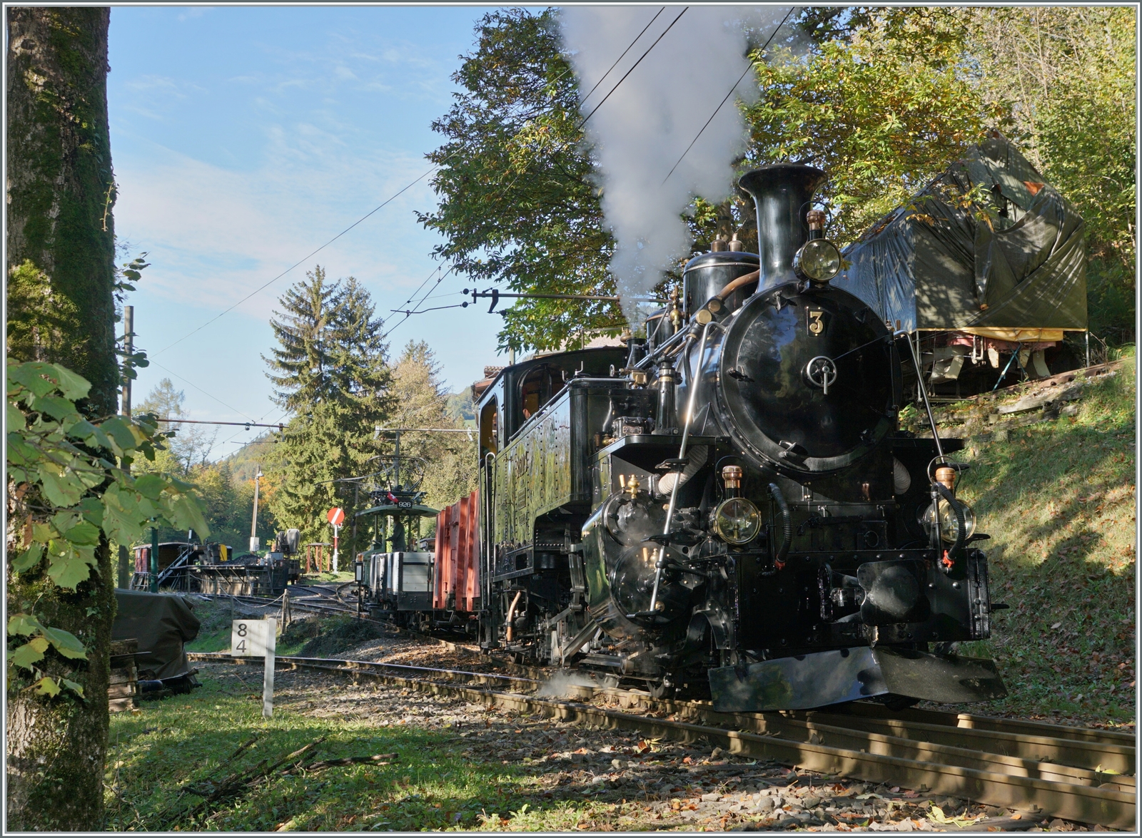 Die BFD HGe 3/4 N° 3 der Blonay-Chamby Bahn rangiert in Chaulin.

15. Okt. 2022