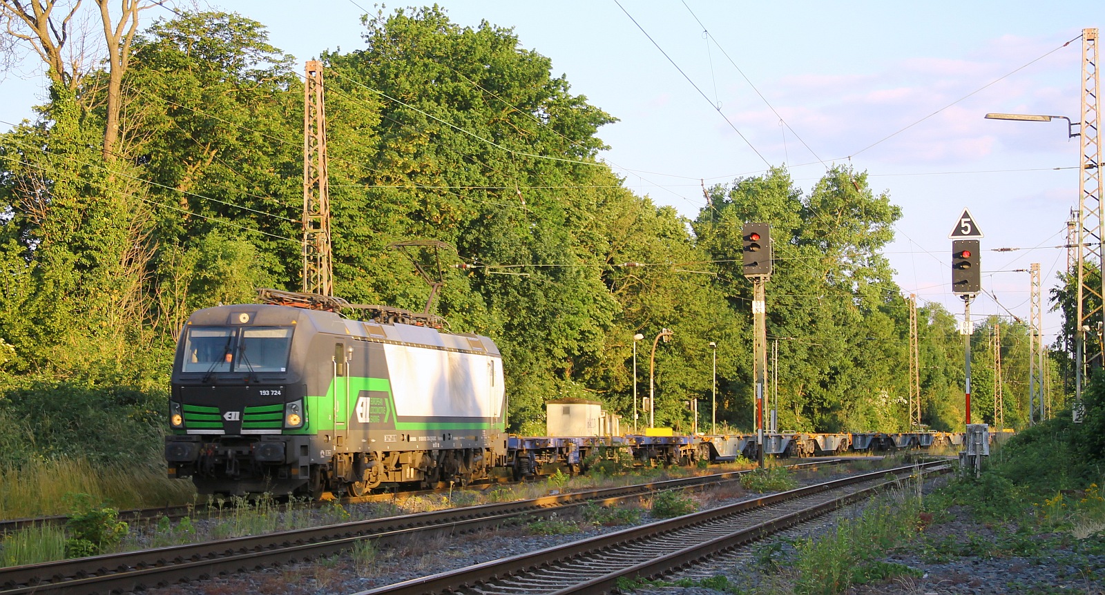 ELL/ELOC/ECCO Rail 193 724-2 vor leeren Containertragwagen Ratingen-Lintorf 14.06.2023