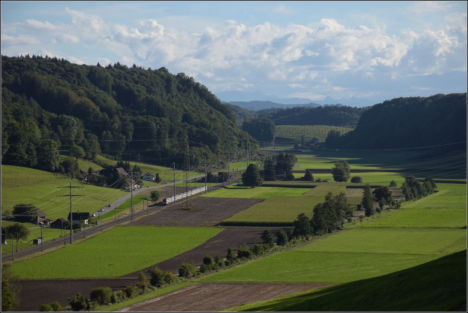 RABe 511 120 und ein unbekannt gebliebener 6-Teiler zwischen Wynigen und Riedtwil. September 2022.