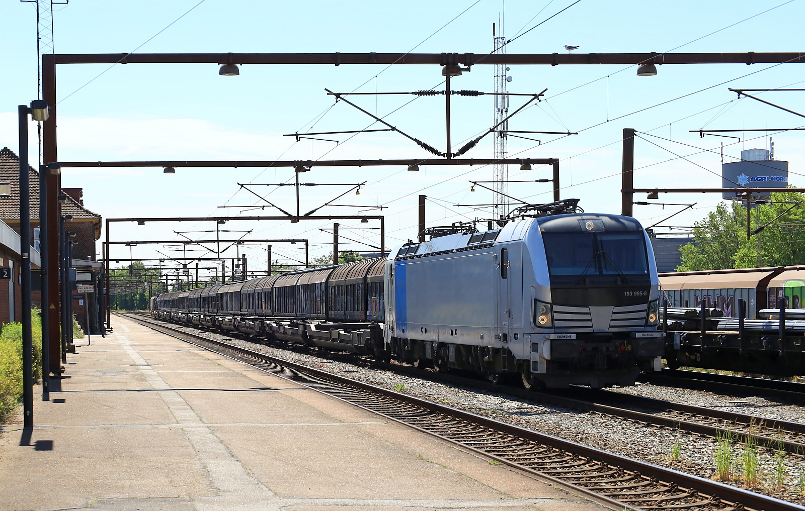 Railpool/TXL 193 995-8 REV/MMAL/05.09.19 mit 10 leeren TXL KLV Tragwagen Einfahrt Padborg/DK 20.05.2024