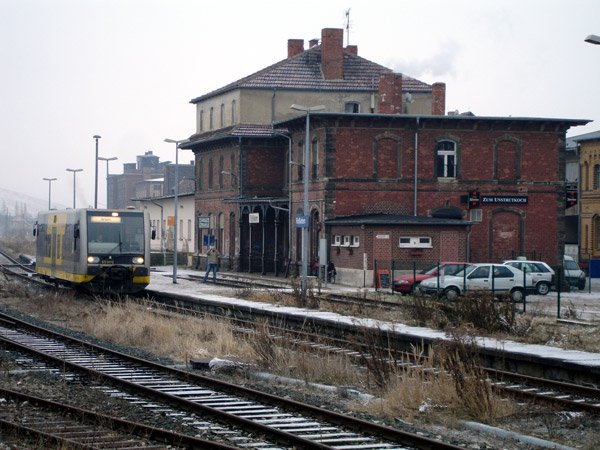 04.02.2006: Triebwagen der Baureihe 672 im Bahnhof Ro�leben.