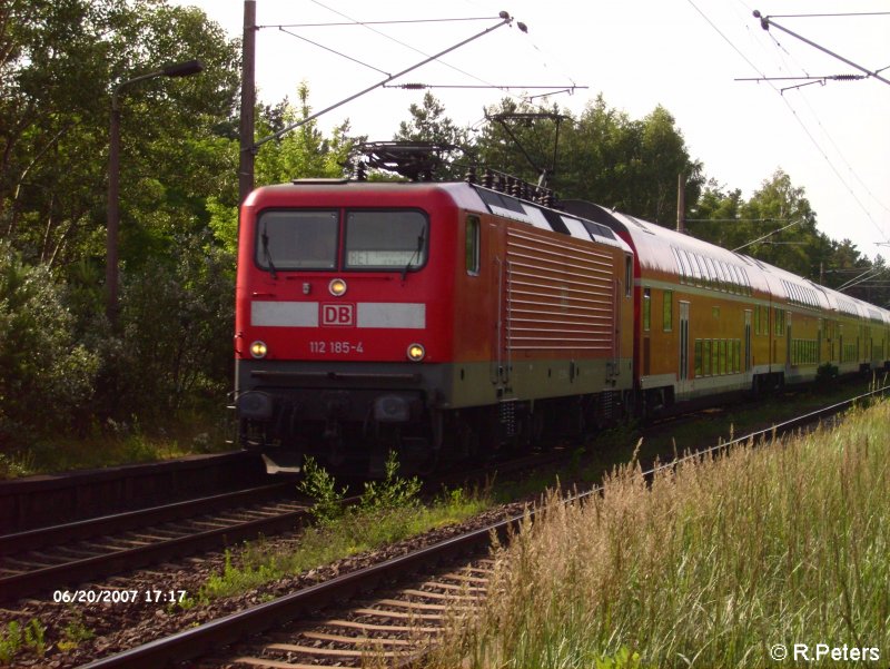 112 185-4 mit RE1 Eisenhttenstadt bei ex HP Vogelsang. 20.06.07