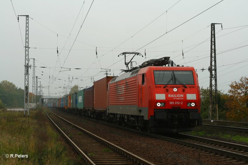 189 010-2 durchfhrt Saarmund mit ein Containerzug. 12.10.07