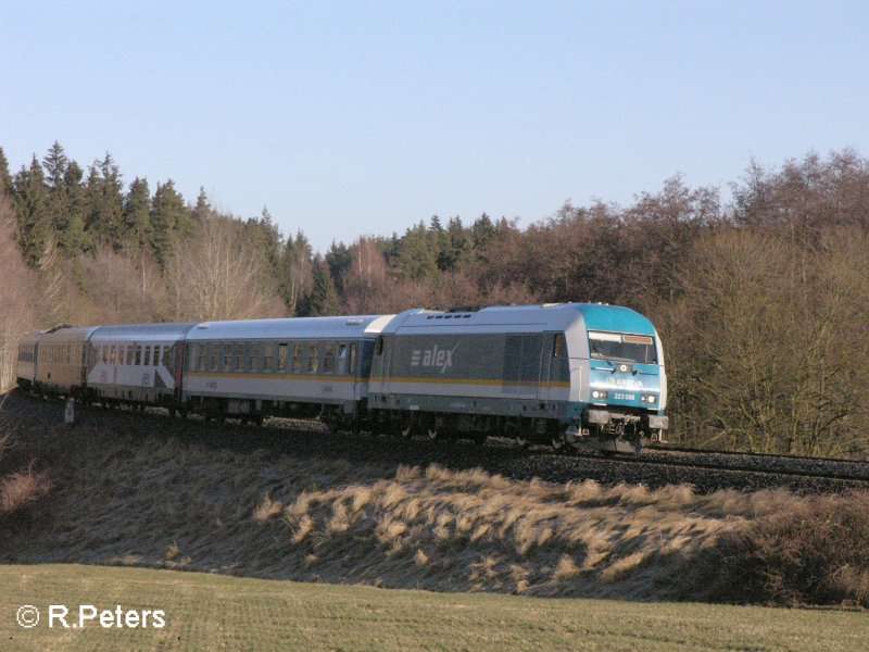 223 066 legt sich bei Oberteich mit ein Alex nach Mnchen in die Kurve. 25.01.08