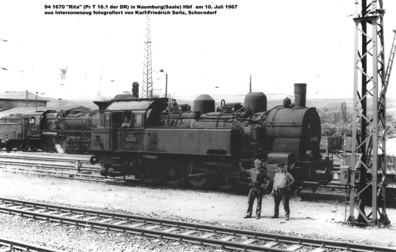 94 1670  Rita  in Naumburg (Saale) Hbf, fotografiert aus einem Interzonenzug; 10.07.1967 (Foto: Karl-Friedrich Seitz)
