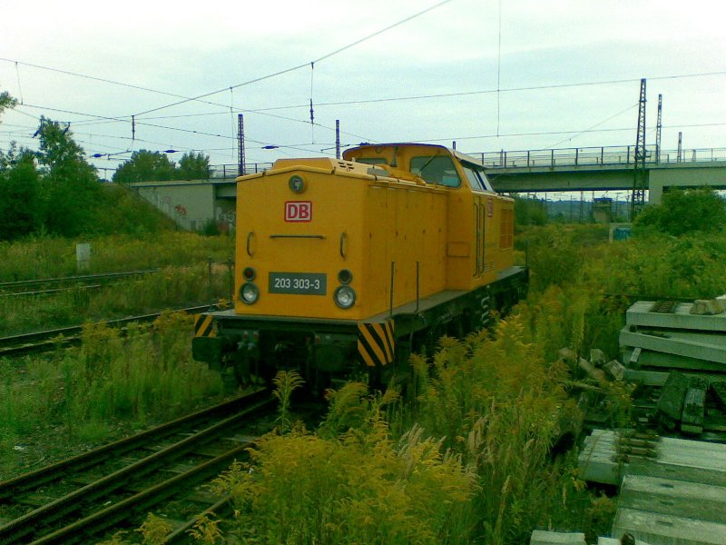 DB Netz Instandhaltung 203 303-3 abgestellt auf dem ehemaligen Gel�nde des Naumburger G�terbahnhofs; 25.08.2009
