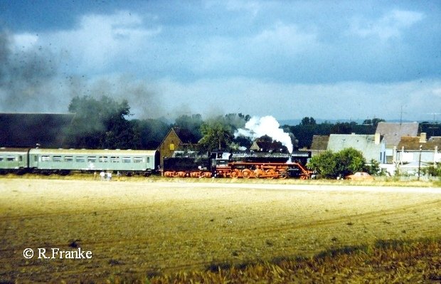 Der Geburtstagssonderzug am 01.10.1989 auf der R�ckfahrt von Artern nach Naumburg Hbf in Nausitz. (Foto: Roberto Franke) 