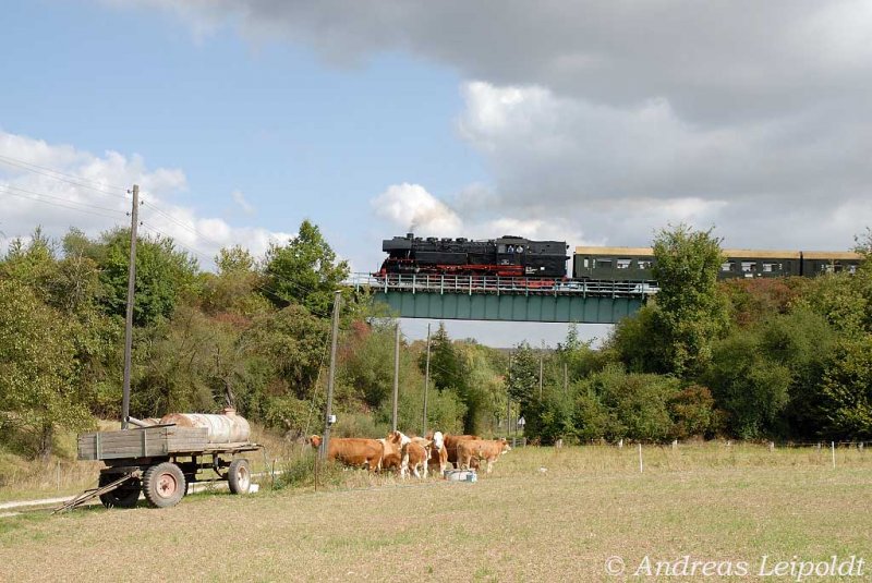 Die 65 1049-9 mit dem DPE 85975 von Chemnitz nach Freyburg, am 12.09.2009 in Wethau. (Foto: Andreas Leipoldt)