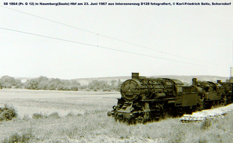 DR 58 1864 auf dem westlichen Abstellgleis in Naumburg (Saale) Hbf; 23.06.1967 (Foto: Karl-Friedrich Seitz)