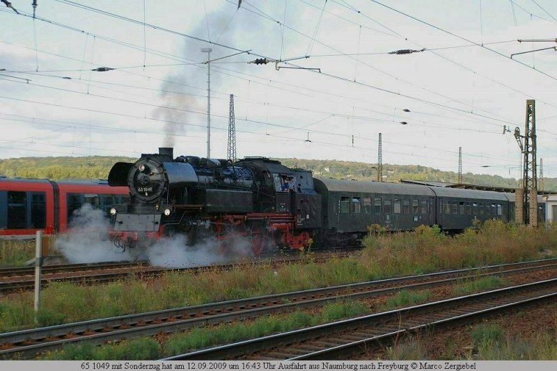 DR 65 1049 mit dem Leerzug nach Freyburg, bei der Ausfahrt in Naumburg (S) Hbf; 12.09.2009 (Foto: Marco Zergiebel)