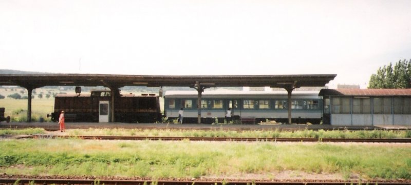 Ein Personenzug nach Naumburg (S) Hbf im Bf Laucha (Unstrut); 01.07.1994 (Foto: G�nther G�bel)