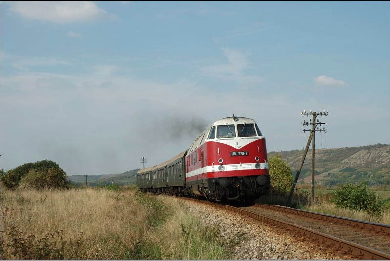 IG 58 3047 e.V. 118 770-7 mit dem Leerzug auf dem R�ckweg von Karsdorf nach Freyburg, kurz vor Laucha; 17.09.2006 (Foto: Andreas Leipoldt)