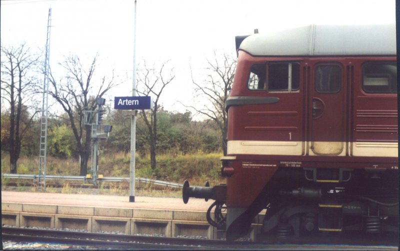 LEG 120 295-1 mit einem Fotog�terzug von Sta�furt nach Nebra, am 12.11.2006 im Bahnhof Artern. (Foto: Winfried Schrepper)