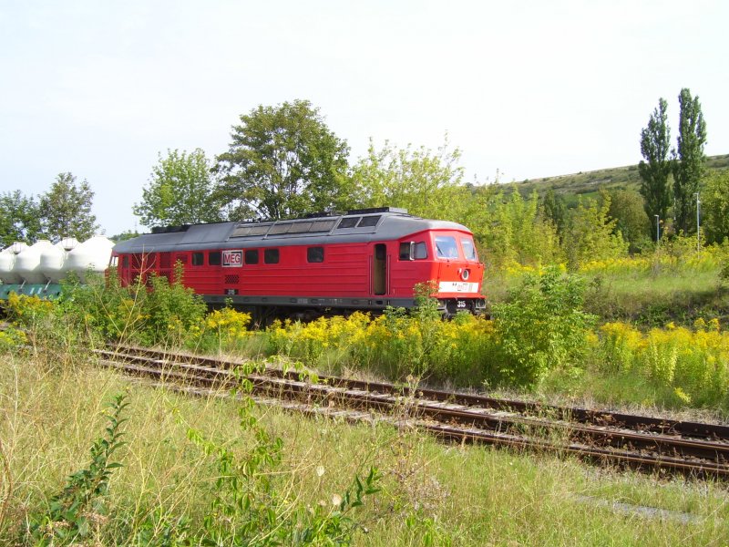 MEG 315 (92 80 1232 489-5 D-MEG) wartet mit einem Zementzug im Bf Karsdorf auf die Ausfahrtsfreigabe Richtung Naumburg; 29.08.2007