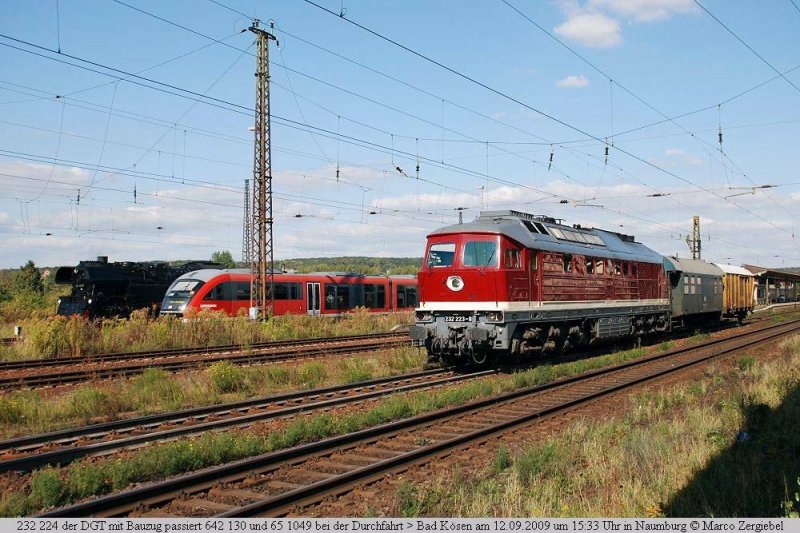 Reichsbahnflair im Naumburger Hbf: DR 65 1049, DB 642 130-9 und DGT 232 223-8 mit einem Bauzug Richtung Bad K�sen; 12.09.2009 (Foto: Marco Zergiebel)
