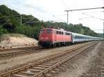 115 509 brachte am 10.August 2010 den EC 379 Binz-Brno bis Stralsund,doch zuvor wurde durch Lietzow gefahren.