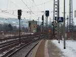 Ausfahrtssignal Richtung Halle/Leipzig am Bahnsteig 1 in Naumburg Hbf; 26.01.2005 (Foto: Holger Flatau)