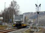 Burgenlandbahn 672 913  Der Querfurter  als RB 34879 von Wangen nach Naumburg Ost, beim passieren des B� in Freyburg; 03.03.2012 