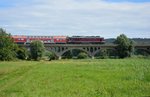 EBS 132 334-4 mit dem DPE 74381 von Karsdorf nach Naumburg Hbf, am 20.08.2016 auf dem Unstruthochwasserviadukt bei Kirchscheidungen.