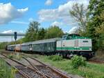 Die DB Museum V100 003 (92 80 1201 003-1 D-LDK) mit dem DZ 28971  Salzland-Express  der Eisenbahnfreunde vom Traditionsbahnbetriebswerk Staßfurt e.V.