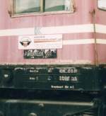 Ein Teil der Anschrift an der KEG 001 am 13.09.1998 im Zementwerk Karsdorf.