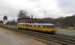 Ankunft der Gleismesstriebwagen 725 002-0 + 726 002-9 als NbZ 94021 aus Naumburg Hbf, im Bf Nebra; 12.03.2012 