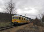 Nach der Ankunft am 12.03.2012 in Nebra fuhren die beiden Gleismesstriebwagen 726 002-9 + 725 002-0 weiter Richtung Wangen bis hinter das Einfahrtssignal vom Bf Nebra, bevor es zur�ck nach Naumburg