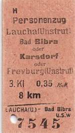 Historische Fahrkarte f�r eine Fahrt in der 3.Klasse �ber 8 km.