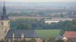 Blick vom Ensberg bei Laucha auf den Lauchaer Kirchturm und die Unstruttalbr�cke der Neubaustrecke von Erfurt nach Leipzig und Halle, bei Karsdorf; 23.09.2012 (Foto: G�bel)