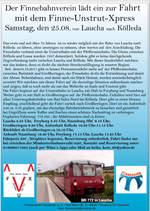 Am 25.08.2018 verkehrt der nächste  Unstrut-Finne-Express  auf der Unstrutbahn.