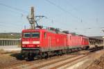 DB 114 010-2 + 143 133-7 + 111 195-4 als Lokzug Richtung Bad K�sen, am 02.10.2013 in Naumburg Hbf.