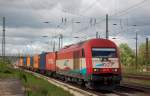 EVB 420 13 mit einem Containerzug Richtung Lei�ling, am 07.05.2014 in Naumburg Hbf.