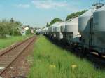 MEG Zementwagen im DGS 94496 von Karsdof nach Rostock Seehafen, am 13.05.2008 bei der Durchfahrt in Laucha.