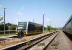 Burgenlandbahn 672 917-2  Erben Luther  als RB von Naumburg Ost nach Nebra, am 07.06.2008 im Bf Karsdorf. (Foto: Holger Stoll)