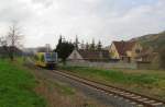 Burgenlandbahn 672 905  Stadt Naumburg (Saale) als RB 34883 von Wangen nach Naumburg Ost, am 13.04.2012 in Balgst�dt.