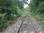 Das Unstrutbahngleis zwischen Wangen und Ro�leben, wo die DGT im Auftrag der DRE die alten Gleisschwellen erneuert hat; 13.08.2011