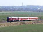 Die EBS V200 507 �berf�hrte am 21.03.2025 ab Naumburg (S) Hbf den DB 628 636 aus Ludwigshafen (Rhein) zum DB Stillstandsmanagement nach Karsdorf und ist hier auf der Unstrutbahn bei Kleinjena