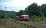 DB OBS 772 141-8 + 772 140-0 auf der Fahrt nach Artern bei der Ausfahrt in Nebra; 07.09.2008 (Foto: Tino W�ldchen)