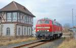 MEG 218 467-9 als Tfzf von Karsdorf in Richtung Naumburg, am 02.02.2018 am Stellwerk Lw in Laucha. (Foto: dampflok015)