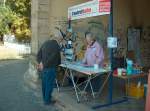 Auch dieses Jahr waren wir wieder mit einem Infostand im Bf Freyburg vertreten und versorgten alle Besucher die mit der Bahn anreisten umfangreich mit Informationen, Snacks und Fahrkarten; 13.09.2008