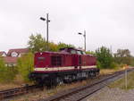 EBS 110 001-5 am 23.09.2018 beim umsetzen in Naumburg Ost. Sie brachte den DPE 25298 aus Karsdorf, der zum Bahnhofsfest des F�rdervereins Finnebahn in Laucha verkehrte.