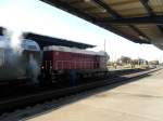 Die von Railsystems RP vor der Verschrottung gerettete 107 018-4 (ex V75 018) mit w�hrend der  Herbst Burgenlandrunde  der Leipziger Eisenbahnfreunde im Bf Zeitz; 16.10.2011