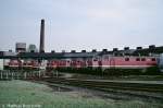 V300 Parade am 03.05.1997 vor dem Lokschuppen des Bahnbetriebwerks in Zeitz.