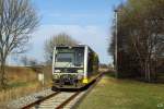 Burgenlandbahn 672 905 auf der Fahrt von Zeitz nach Nebra am Hp Krauschwitz bei Teuchern; 26.03.2010 (Foto: Christopher P�tz)