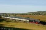 Die 41 1144-9 mit dem leeren  Rotk�ppchen-Express I  auf der Fahrt von Karsdorf nach Freyburg und weiter nach Altenburg, am 30.09.2012 am  Hohn  bei Laucha. (Foto: Andreas Leipoldt)