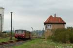 KSR 172 171-1 + 172 132-3 als DLr 25049 von Nebra nach Karsdorf, am 01.05.2013 bei der Ausfahrt im ehemaligen Bf Vitzenburg. (Foto: Andreas Leipoldt)