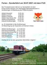 Am 30.07.2021 organisierte der Finnebahnverein ein Sonderfahrt mit der EBS 110 001-5 und 2 St�dteexpresswagen der EBS von Karsdorf �ber Eckartsberga nach Gro�heringen.