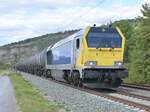 Mit Kesselwagen ist die 1264 001 von Stock gen Würzburg fahrend am 24.8.25 abgelichtet.
