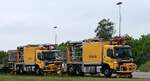 Goldschmidt/Bravida LRB 26 ID 15731 und 15738 (Volvo 330 Basis, Oberleitungs-Wartungsfahrzeuge) wurden kurz vor der Aufnahme  aufgegleist  und warten nun auf ihre Aufgaben.